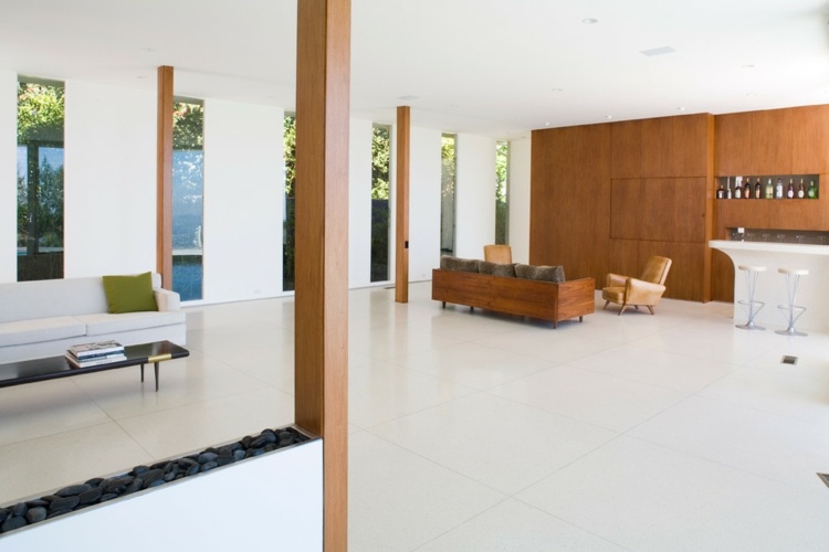 vägg-betong-block-öppna-vardagsrum-idé-retro-stil-modern-trä-lounge