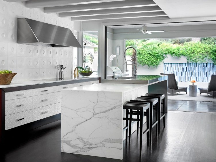 modern-kök-marmor-kök disk-rostfritt stål kombination