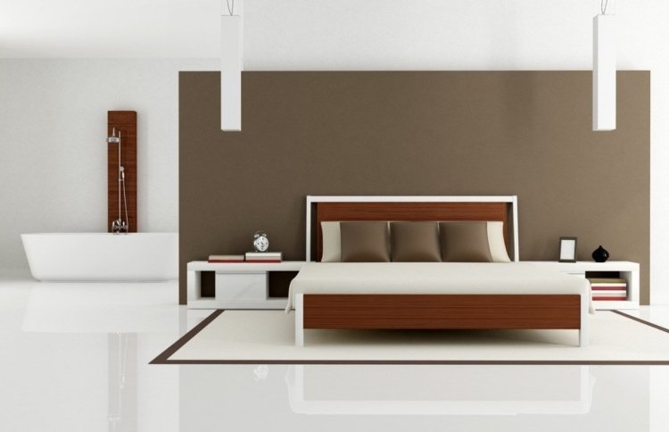 Vita sovrumsmöbler -stil-design-minimalistisk-brun-högglans-golv-kuddar-enkla