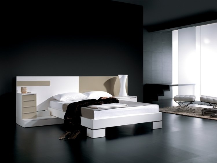 Vita sovrumsmöbler -stil-design-minimalistisk-svart-matt-vägg-sängbord-konsol-beige