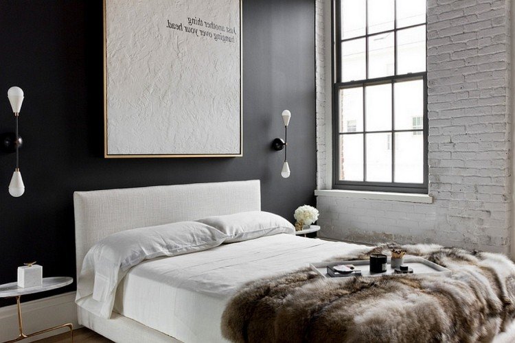 vit-sovrum-möbler-stil-design-industriell-design-päls-vägg-svart-galler-fönster-loft
