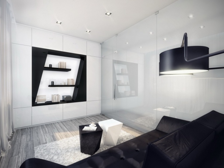 Vita vardagsrumsmöbler -moderna-minimalistiska-svart-kubik-geometriska-högglansgrå