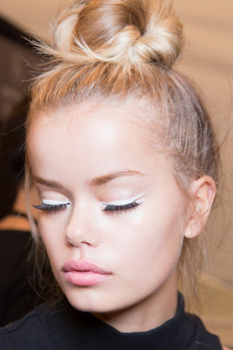 White Eyeliner Makeup Tips Messy Bun Updo