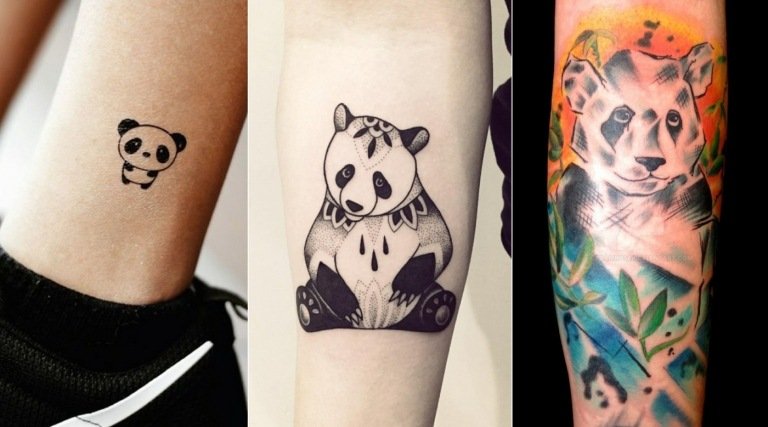 Minitatuering, buddhistisk panda och färgad arm- och bendesign