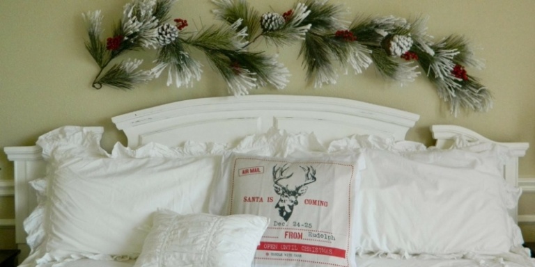 jul väggdekoration tall gren säng sovrum kotte kudde