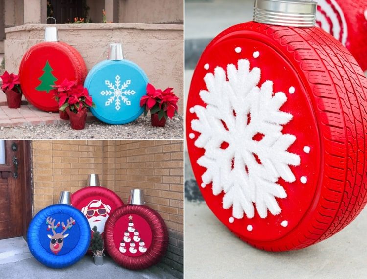 Gör bildäckdekorationer till jul i en julgranskula