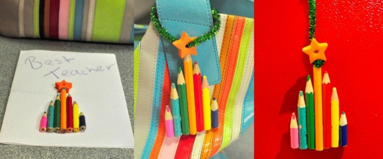 julpyssel barn dekoration idé färgglada pennor plyschtråd