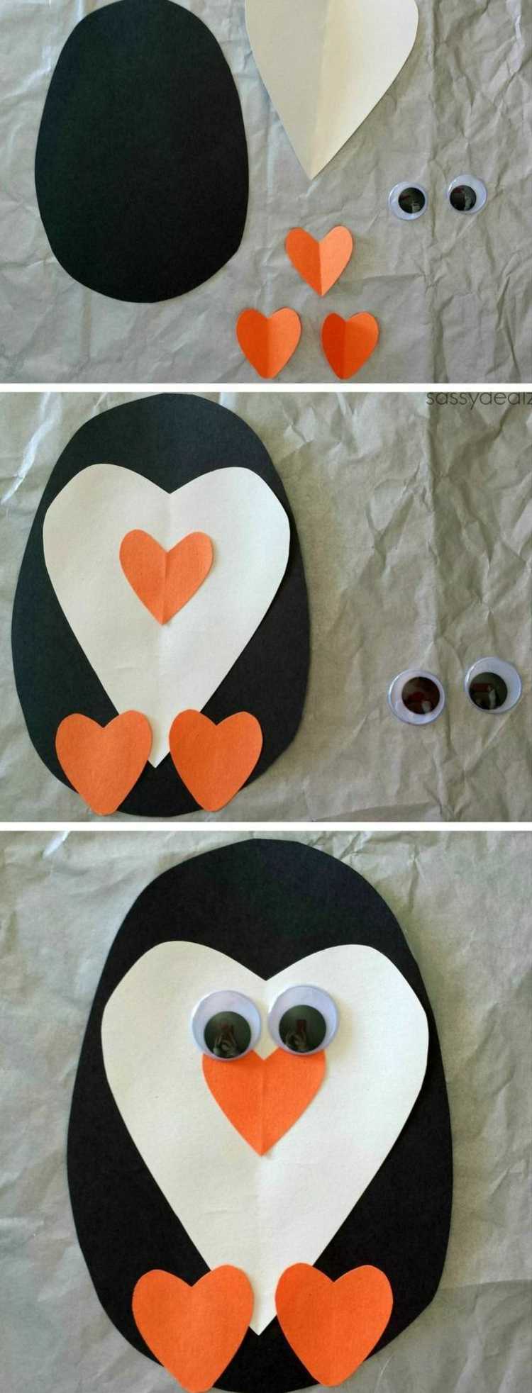 julpyssel med barn papper pingvin bara vifta ögon