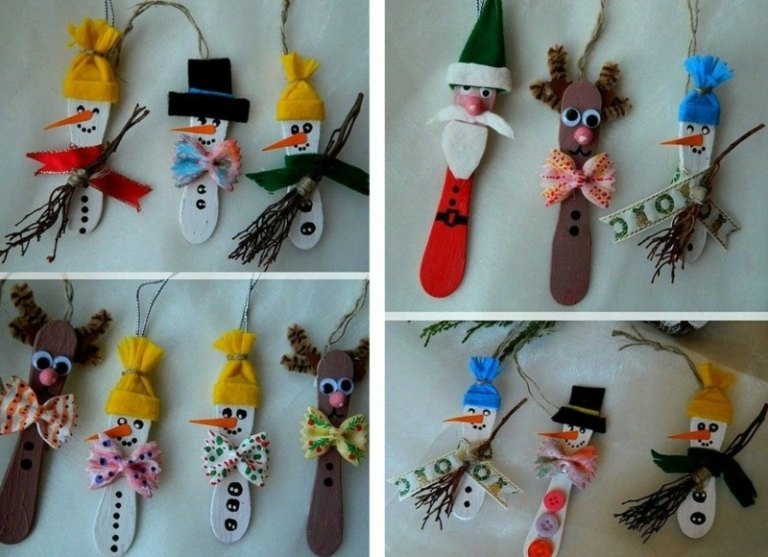 julhantverk barnfigurer snögubbe ren julgran glasspinne design