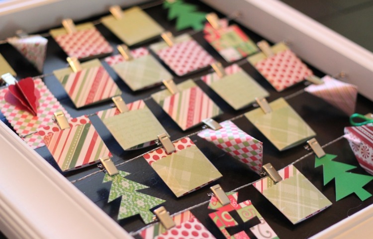 julhantverk med papper adventskalender julkort återvinner idé