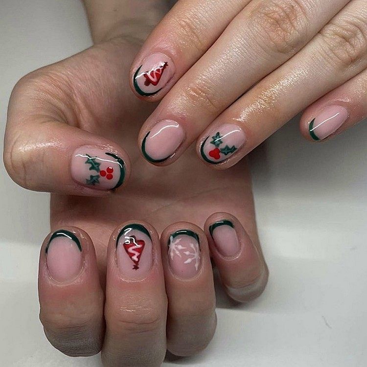 Julfranska naglar för korta naglar Julgransspikar