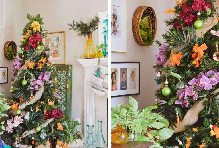 Dekorera julgran Julgransdekorationer med krans av blommor festlig juldekoration