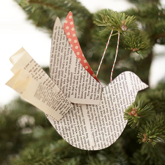 Tinker julgransdekorationer barnbokssidor pappersfågel