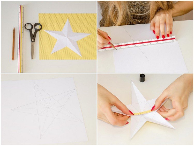 3d papper stjärna hantverk instruktioner julgran topp