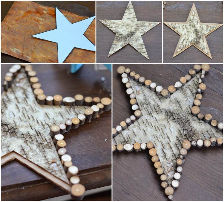DIY julstjärna gjord av trädbarkgrenar instruktioner