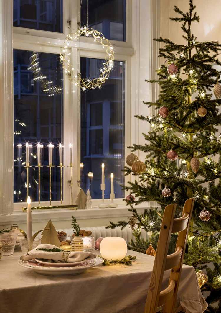 Julbelysning för fönster LED -ljusstake och krans