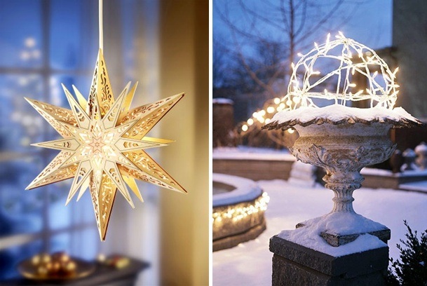 festliga-jul-dekorationer-utanför-dekorera-lysande stjärnor