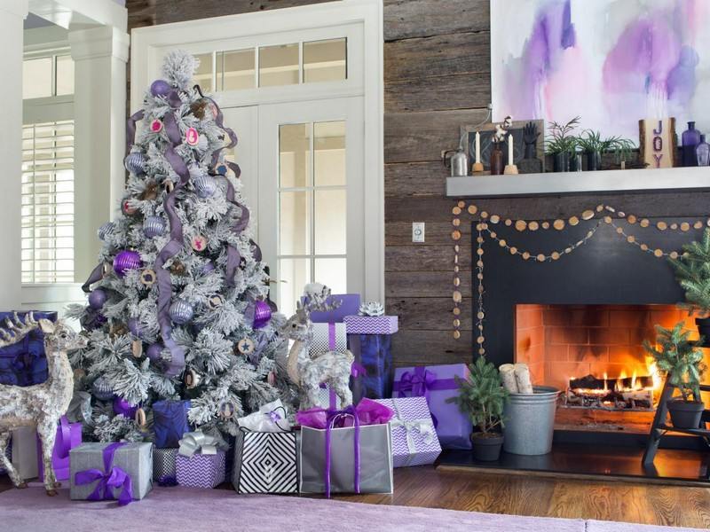 Juldekoration-silver-lila-kobminier-modern-konstgjord-träd
