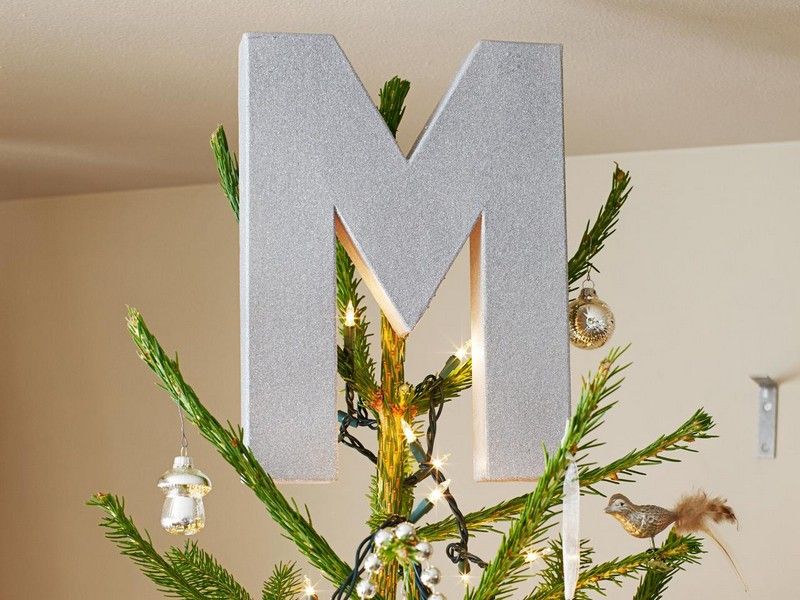 Juldekoration-silver-bokstäver-jul-träd-topp-papper-tinker-julgran