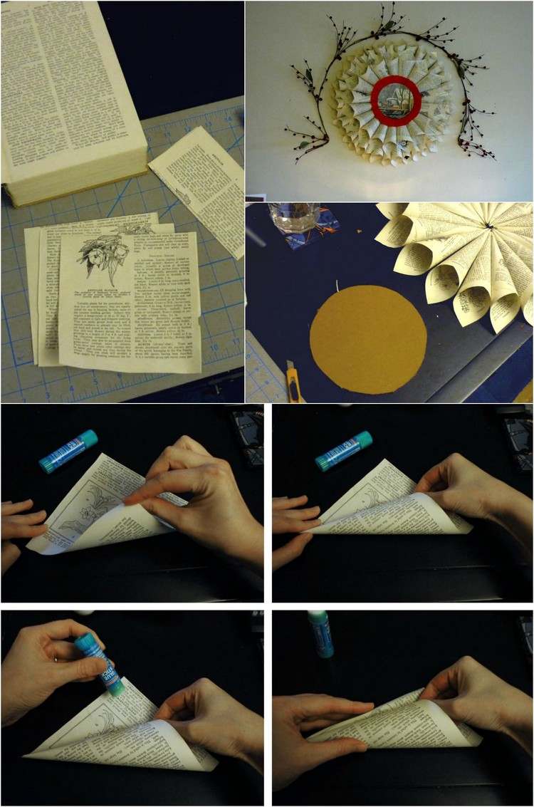 Juldekoration-gör-det-själv-pyssel-papper-krans-bok-sidor-instruktioner