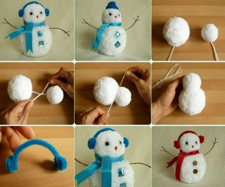 tinker juldekorationer själv snögubbe bobble instruktioner röd blå