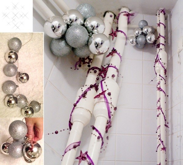 Julpynt silver julgran bollar grupper av pärlor krans