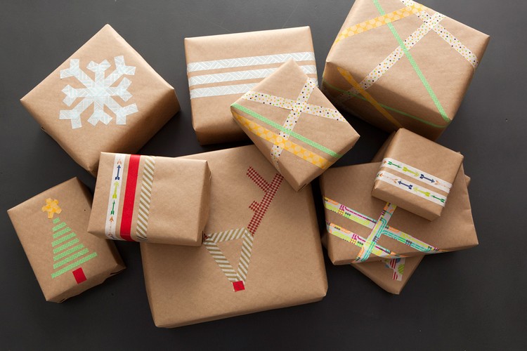 Julklapp-inslagning-kraft-papper-washi-tejp-utsmyckning