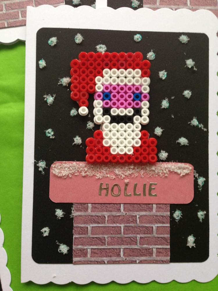 julkort med perlerpärlor design santa claus skorstenspapper
