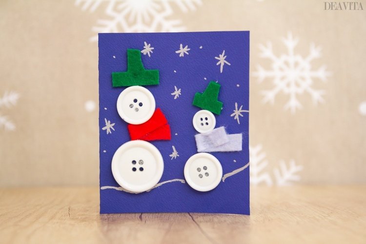 Tinker julkort med knappar snögubbar med filt halsdukar