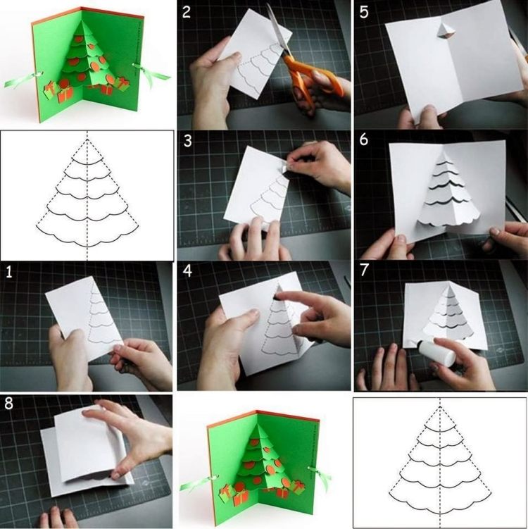 DIY-julkort-instruktioner-idéer-jul-träd-mönster-klipp-ut-3d-effekt