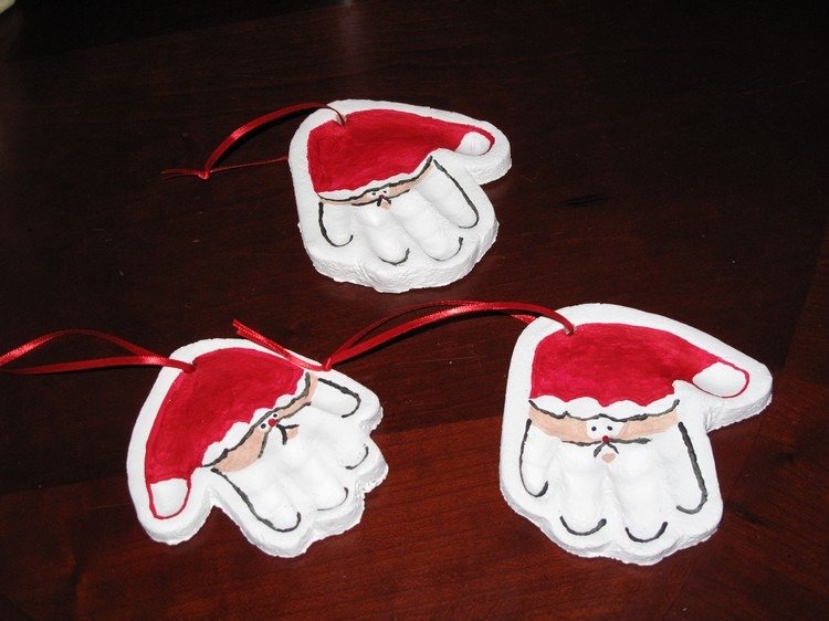 Santa Claus tinker med-barn-salt-deg-handavtryck-träd dekorationer