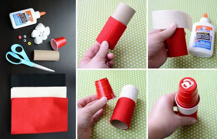 Jultomten tinker material-filt-bomullstussar-toalettrulle-instruktioner