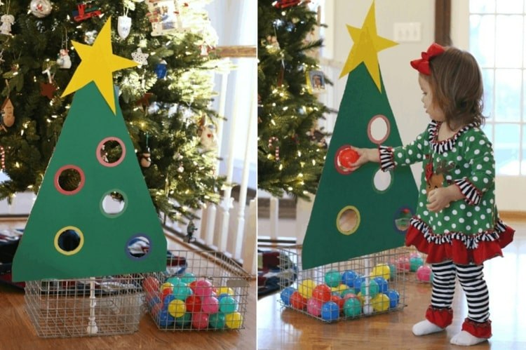 Gör julspel själv för småbarn - knäppspel med färger i form av en julgran