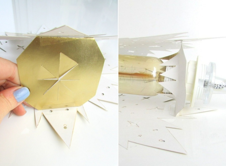 Gör en pappersstjärna med en glödlampa - använd valfritt papper eller kartong