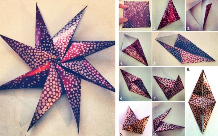 tinker julstjärnor origami idé väderkvarn glansigt papper