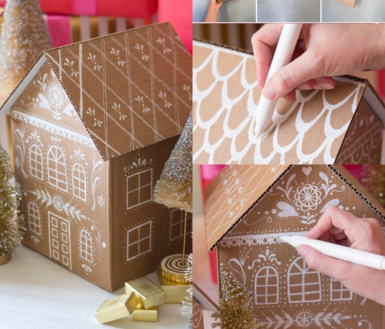 Tinker Christmas wrapping Gör ditt eget hus av kartong och målar instruktioner