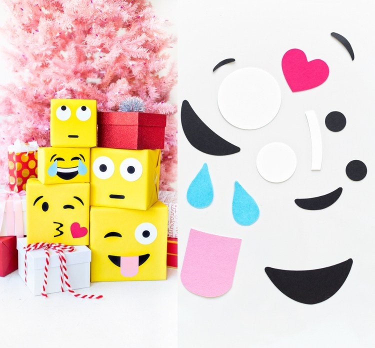 Gör julinpackning Emoji -omslagspapper själv, skapa idéer för inslagning av barngåvor