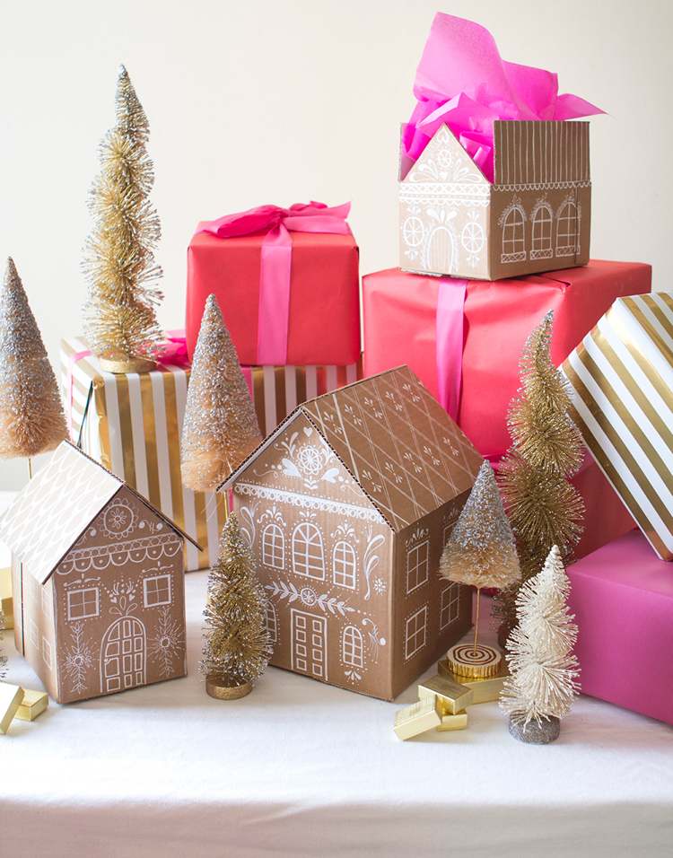 Julförpackningsidéer gör presentförpackningar av kartonghus själv