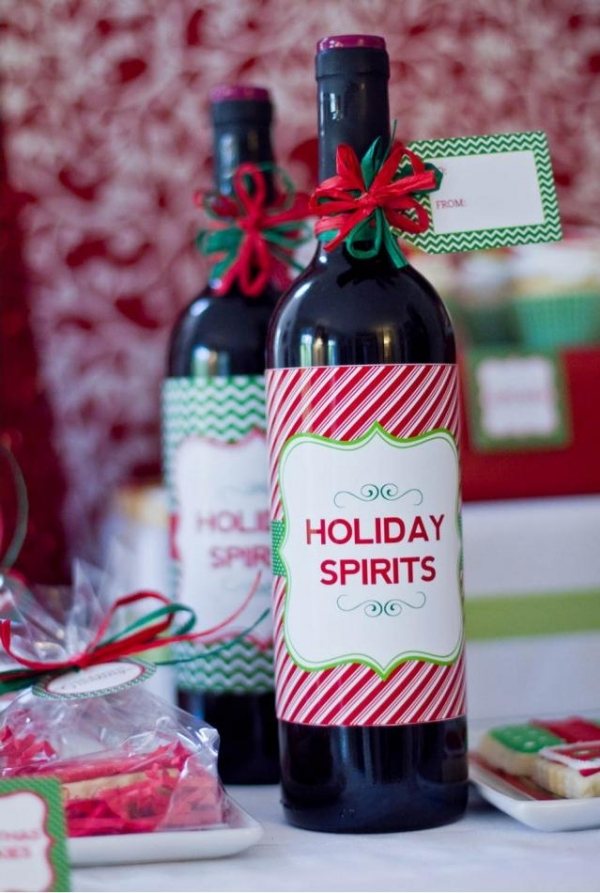 vinflaskor för juldekorera etikett raffia band