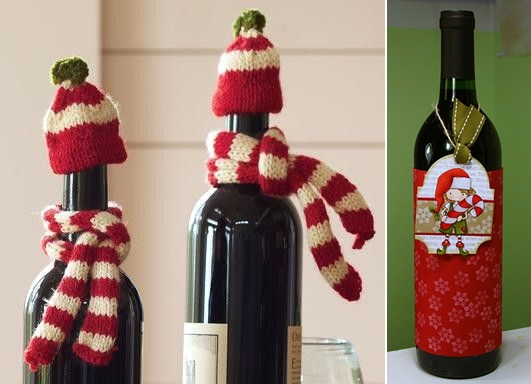vinflaskor jul kreativa idéer halsdukar hattar