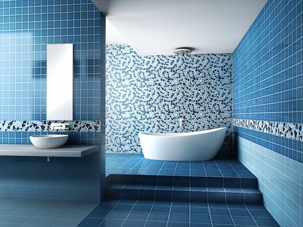färg för badrummet blå kakel mosaik kant
