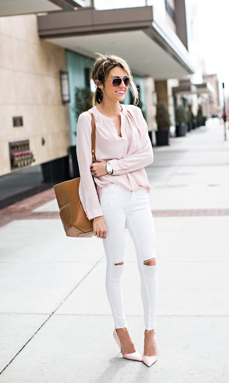 vita jeans kombinerar affärsdräkter vårtextilfärg dammig rosa