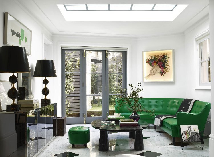 färg grön med svart och vitt kombinerar vardagsrum