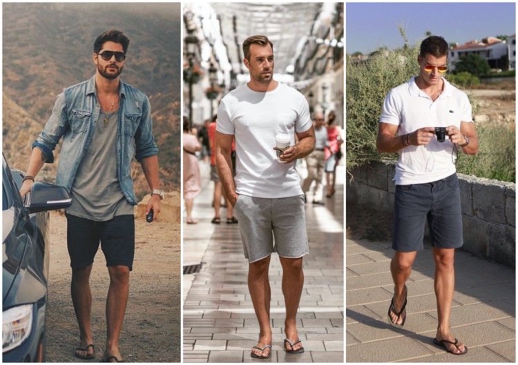 Sommarklädsel för män med shorts och flip-flops