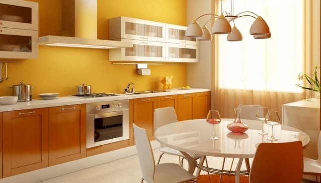vägg-färg-kök-gul-orange-skåp-fronter-vit-matsal möbler