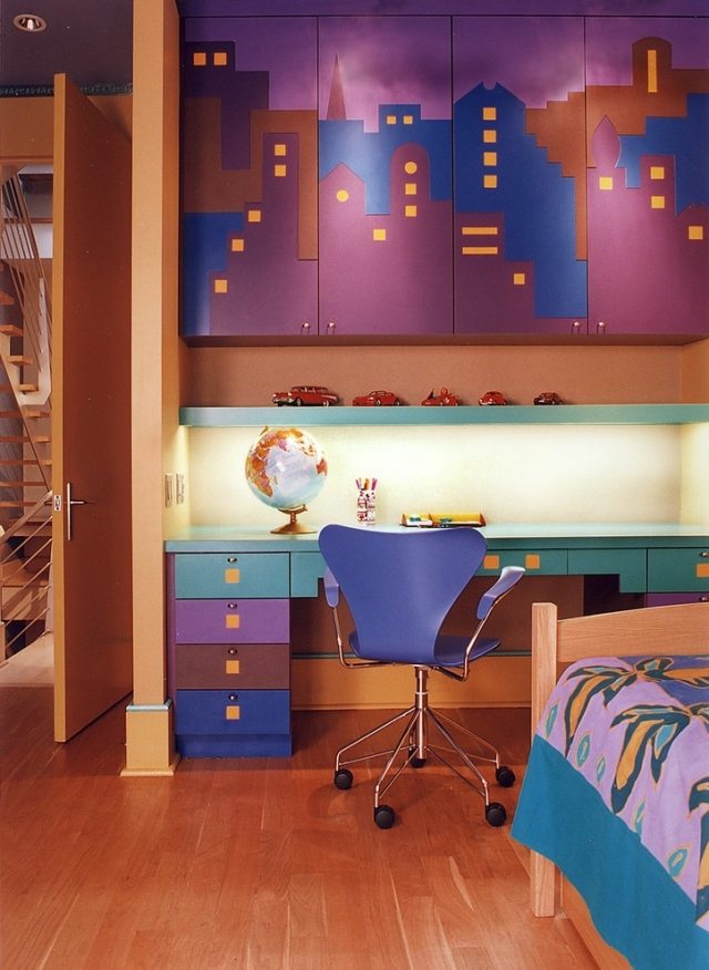 Väggdekoration skyline mönster möbler-dekorera barnrum skrivbord