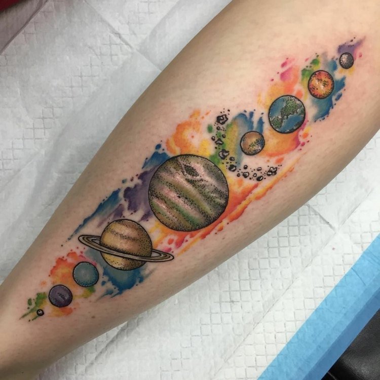 Rymdtatueringar underarm planeter tatuering mening