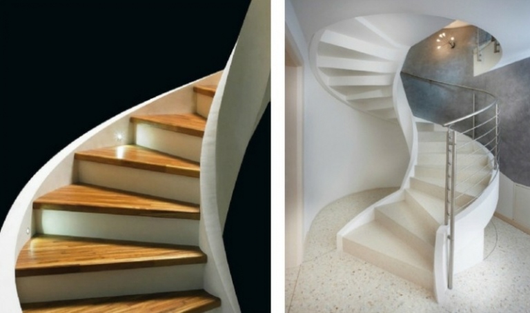 design spiraltrappa träbeklädnad steg idé modern inredning