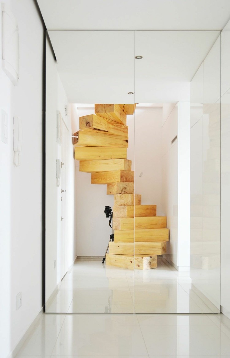 trä modern minimalistisk rymdbesparande trappa spiraltrappa