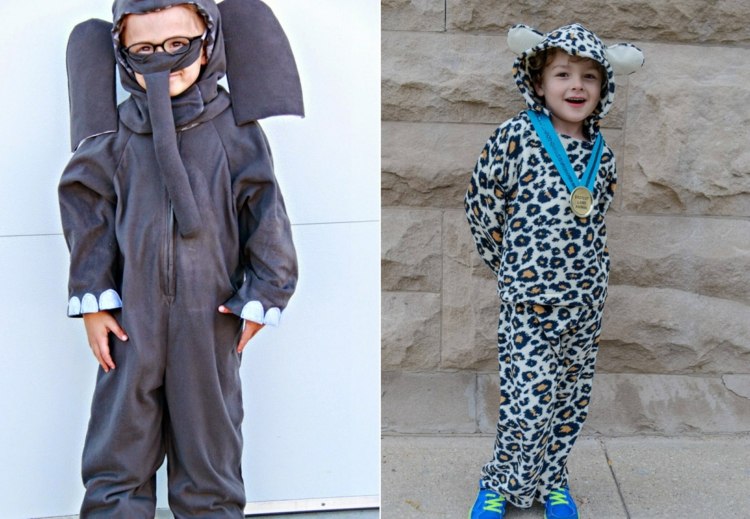 Gör dina egna kostymer utomhus för barn och vuxna - elefant och gepard med sammetdräkt